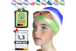 Juclise Swimming Caps for Kids，Girls and Boys, Stretchy 100% Silicone Swim Caps, Waterproof Swimming Hat，Comfortable Bathing Caps Fit for Teens/Children Long and Short Hair, pool caps, 1&2 pack