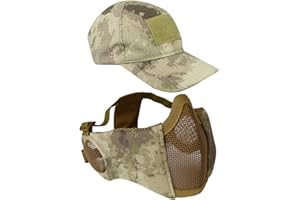 AOUTACC Maschera pieghevole in rete per softair, con protezione per le orecchie e berretto da baseball regolabile, set per CS/caccia/paintball/tiro