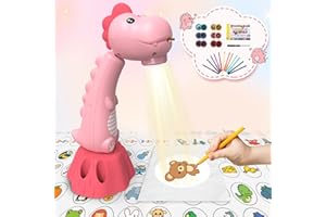 MFEESYOB Zeichenprojektor für Kinder mit 96 Dia-Cartoon-Mustern und 12 Farbpinseln, Smart Art Sketcher-Projektor für Mädchen und Jungen ab 3 Jahren (Rosa)