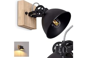 HOFSTEIN Lampada da parete Svanfolk, lampada da parete in metallo e legno in nero/natura, 1 luce, con faretti regolabili, 1 attacco E14, design retro/vintage, senza lampadina/e