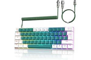 ZIYOU LANG T60 Wired Gaming-Tastatur mit Spiral USB-C Kabel - Kompakt 60% UK Layout(QWERTY) Mechanische Tastatur, 19 Rainbow RGB Backlit Mini 62 Tasten Klickender Blue Switch für PC/Mac/PS4 - Grün