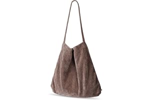 Etercycle Corduroy Totes Bag, Corduroy Shoulder Bag Retro Shopping Bag Large Capacity Fashion Shoulder Handbags for Women- Coffee