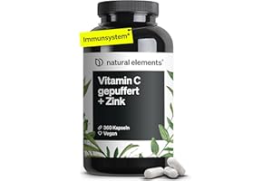 ‎NATURAL ELEMENTS natural elements Vitamin C - 360 Kapseln - Hochdosiert mit 1000mg + 15mg Zink - Pflanzlich fermentiert & gepuffert (pH-neutral, säurefrei, magenschonend) - vegan, laborgeprüfte Qualität