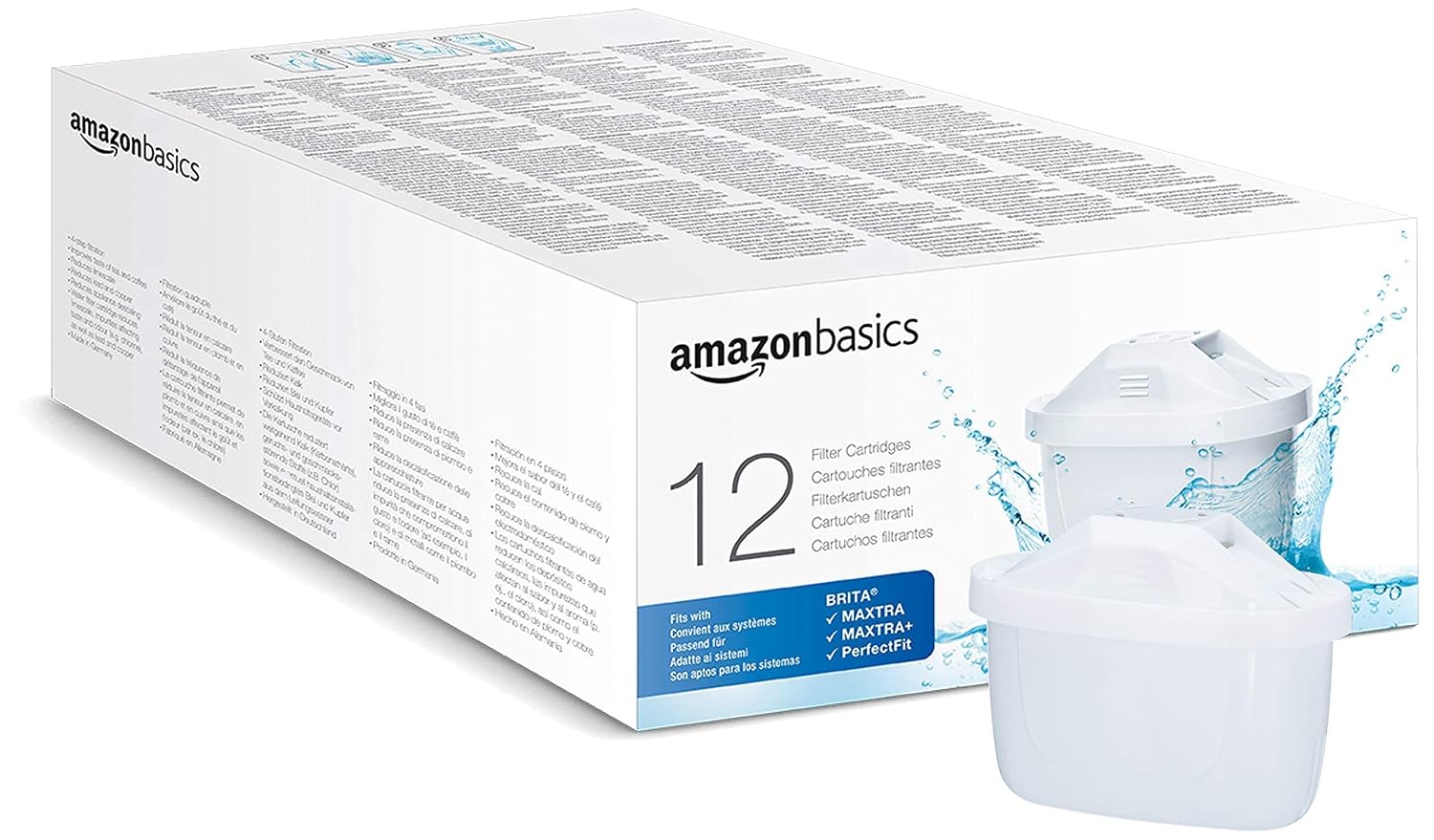 Amazon Basics Filtri per acqua, confezione da 12, adatto e compatibile con tutte le caraffe BRITA, incluse le caraffe PerfectFit e Amazon Basic