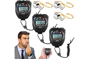 LEIKURVO Digital Sport Stoppuhr Timer, 3 Stück Digitale wasserdichte Stoppuhr mit 3 Edelstahl Pfeife, Sport Stoppuhr Großem Display, Chronograph Wecker für Training Trainer Fitness Laufen (Schwarz)