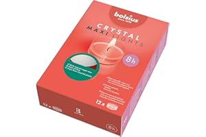 Bolsius - Maxi XL Bougies chauffe-plat - Verre transparent - Blanc - Boîte de 12 bougies chauffe-plat transparentes - Longue durée de combustion de 8 heures - Décoration intérieure - Sans fumée