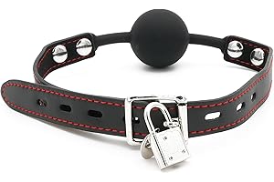 BONDAGERIE Gàg in sìlìcone con lùcchetto e chiavi, cuciture rosse