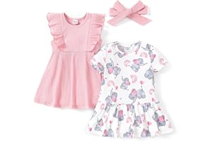 PATPAT-Vestidos para bebé niña, con Volantes y Cortos, sin Mangas, Paquete de 2, Vestido de Verano, Vestido de Fiesta Informal