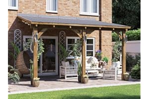 Lean To Gazebo Kit Wall Mounted Permanent Garden Shelter Wooden Canopy Car Port - Dunster House Leviathan (4m x 3m)
