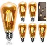 Aigostar ST64 LED Bulb E27 Edison Vintage Style (Fat Cap, 8W (Equivalent to 60W), Warm White LED Filament Bulb (2200K). Beam