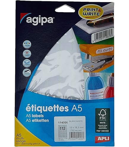 Agipa Etui A5 1120 U00c9tiquettes Amovibles Blanches 12 X 18
