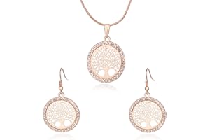 MANQYI Arbol de la Vida Collar con Pendientes, Conjunto Pendientes y Collar Mujer Arbol de la Vida, Pendientes arbol de la Vida, Pendientes arbol de la Vida, árbol de la Vida Juegos de Joyas para Mujer