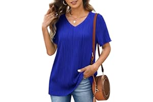 Sampeel T Shirts for Women V Neck Tops Ladies Summer Irregular Ribbed Tee