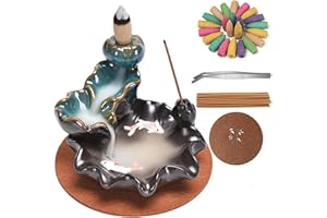 EeAaSsTy Porta incenso Backflow, bruciatore di incenso a cascata in ceramica, bruciatore di incenso con pinze, bastoncini di incenso, anelli di incenso, ornamento per aromaterapia Home Decor (Blu*)