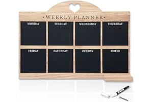 EMPIRE TRADING & COMMERCE Empire Weekly Planner and Menu Board for Kitchen, Work Planner Blackboard, Wall Mounted Daily Planner with Pen, to Do List, Dry Erase Meal Planner with White Cloth for Office & Home (Standard, Wood)