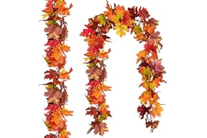 TOULOUBE 2 Stück Künstliche Ahornblatt Girlanden, 360cm Herbstdeko Herbst Deko Dekoration Innen Outdoor Autumn Decor Halloween Decor Halloweendeko mit Haken, Thanksgiving Dinner Party Kamin