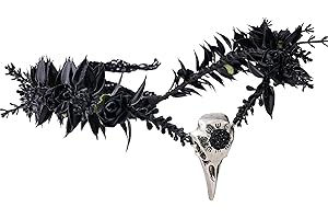 MOSTORY Handgemachte schwarze Blumenkrone - Gothic Einstellbare Rabenschädel Tiara Hexe Stirnband Dunkle Fee Kopfbedeckung mit Strass für Zauberer Halloween Cosplay Karneval Hochzeit Cosplay Karneval