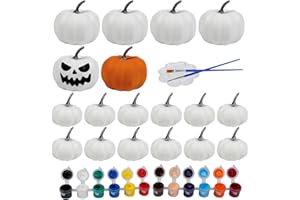 RumonZS 18Pack DIY White Pumpkin Painting Kit Fall Foam Craft Pumpkins Decorating Halloween Crafts Thanksgiving Autumn Decoration Gift Coloring Holiday Party Activities with Brush Paint Color Palette