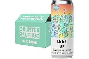 Counter Culture Kombucha Soda, Kombucha Soda, Loud Flavours & Low Calories, Probiotic Drink for Gut Health (24 x 330ml, Lemongrass & Ginger)