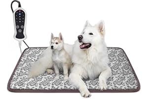 GOLOPET Pet Electric Heating Pad 32x20in,Puppy Heating Pad with Nine-Level Timer Settings Waterproof Heated Dog Bed featuring Protective Heating Cable Tubing, Pet Electric Blanket for Cats and Dogs - Rose