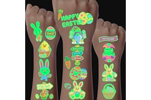 JOJOLUXE Pasqua Luminosi Tatuaggi per Bambini, 12 Foglie Tatuaggi Temporanei Uovo di Pasqua per Bambini, Tatuaggi Bambini Gadget Compleanno, Giochi Bambini, Idee Regalo Pasqua, Pasqua Decorazioni