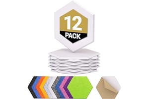 TONOR Lot de 12 Panneau Acoustique Mural Autocollante, 30 x 26 x 1cm Panneau Acoustique à Haute Densité, Mousse Acoustique Hexagonal Isolant Phonique pour Studio, Bureau, Chambre, Salon, Blanc