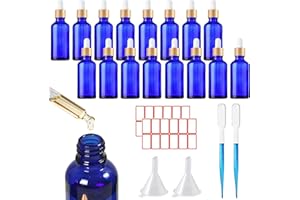 SUQURTOM 16 x 30ml Glass Dropper Bottles, Eliquid Pipette Ear Dropper Bottles with Dropper Pipette, Funnels and Labels, Empty Refillable Sample Container for Essential Oil, Perfumes, Aromatherapy (Blue)