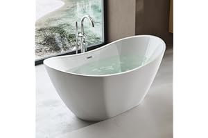 SOGOOD doporro Freistehende Design-Badewanne Vicenza502OA 150x78x68cm mit Ablaufgarnitur und Überlauf aus Acryl in Weiß und DIN-Anschlüssen