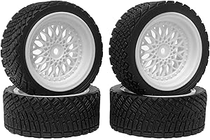 KINGCOO Lot de 4 pneus et roues de voiture RC Rally - 65 mm - Revêtement en plastique - Pour Tamiya WR8 HPI HSP TT02 - Blanc
