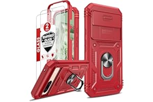 LeYi Etui do Google Pixel 8A ze szkłem hartowanym [2 opakowanie], etui ochronne na aparat [Slidable] Odporny na wstrząsy pierścień pancerza 360° uchwyt TPU etui na zderzak do pikseli 8A, czerwony