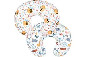 Winmany Confezione da 2 federe per cuscino per allattamento neonato, a forma di U, per allattamento al seno, elastico sostituibile e floreale, 22,5 x 18 (Ape + Animali)