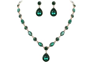 Clearine Parure Femme Forme Goutte d'eau Rond Bijou Mariage Collier Boucles d'oreilles Ensemble Cristal Autrichien Strass