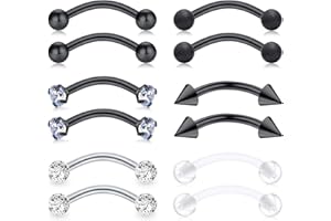 Mayhoop 20Pezzi 16G Sopracciglio Piercing Acciaio Chirurgico Perla Palla Anelli al Rook Daith Helix Conch Curvo Barbell Orecchini Sopracciglia Trago Labbro Piercing 8-10mm