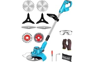 OUMEIU Akku Rasentrimmer für Makita-Akkus mit 4 Klingentypen Bürstenlose Rasentrimmer mit Unkrautbürste, 4-in-1 rasentrimmer elektrisch, 90° Schwenkbarer Kopf für Rasen Garten Beschneiden