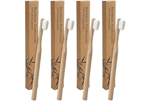 CAISYE Szczoteczka do zębów - 4 bambusowe szczoteczki do zębów, karzeł - 20 000 bardzo miękkich włosia - w 100% wolne od BPA, podróżna szczoteczka do zębów, przyjazna dla środowiska i wegańska, bambusowa