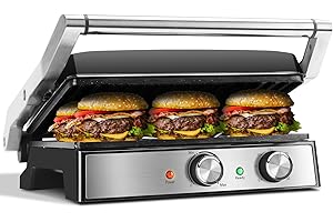 ‎AIGOSTAR Aigostar Kontaktgrill, Keramikbeschichteter, 30 Minuten Timer. Panini Grill und Sandwichmaker für Sandwiche, Steak, Toaster. 2000 Watt, Einstellbarer Thermostat, 180º Öffnung, Roast