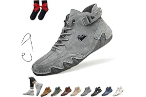 LOVEWLVNCL Stivali Alti in Pelle Scamosciata Italiani Fatti a Mano Scarpe Beck da Uomo Sneakers Casual in Pelle Scamosciata Impermeabili Stivaletti a Piedi Nudi Traspiranti Antiscivolo(Grigio,39 EU)