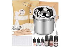 BLINGFUN Kit Complet pour Fabriquer des Bougies en Cire de Soja - 920g de Cire Naturelle + Huiles Parfumées, Colorants & Accessoires - Idée Cadeau DIY - Incl. Pot de Fusion, Mèches, Bâtonnets