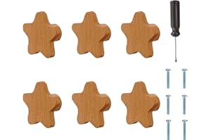 ED-Lumos Pomos madra de armario Tiradores para Cajones Perillas Madera para muebles 6 Piezas Estrellas