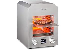 Klarstein Hannibal - Griglia ad Alta Temperatura, Indoor, Interni, Potenza: 2.200 W, 200-850 °C, Elemento a Infrarossi, CharForce System, Superficie: 18,5 x 30 cm, Display LED, Timer, Argento