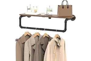 YheenLf Appendiabiti da Parete, Industriale Appendino Mensola da Muro, Armadio Ingresso, Mensole Galleggianti per Soggiorno, Corridoio, Camera da Letto, Nero, 70×26×15cm