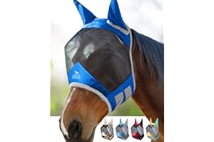 Harrison Howard Pro Luminous Horse Fly Mask Standard with Ears UV Protection for Horse Signature Blue Medium Cob