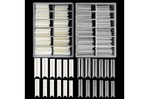 Adonafy Faux Ongles: 480 Pièces Supplémentaire Longue Capsules Ongles - Demi-couvercle U Curve Capsules Americaine Ongles - Transparent 12 Tailles Capsule Ongle pour Salons de Manucure