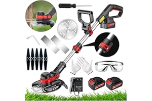 WRNEAOCH Coupe- sans Fil Coupe Bordure sans Fil avec Batterie Débroussailleuse à Batterie électrique sans Fil Tête Réglable et Poignée Télescopique pour Pelouse Jardin Terrain Agricole ABC (Rouge)