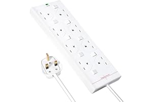 ABACUS RANGE 8 Gang Surge Protected Extension Lead With Switch 3m Power Strip - 8 Socket Extension Cord 3 Meter - 8-Outlet Electric Power Strip Surge Protector Socket Extensions Switched UK