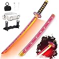 RENGENG Light Up Kokushibo Sword, 30 Inches Rechargeable Pre-Assembled Plastic Replica with Belt & Stand & Spinner, Original Texture Sword