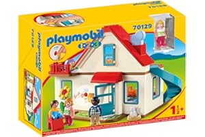 Playmobil 1.2.3 70129 Maison familiale - avec Trois Personnages, Une Maison et des Accessoires - Mes Premiers Apprendre en s'amusant - pour Les Tout-Petits 18-36 Mois