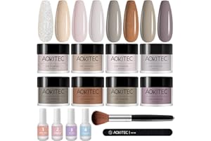 Aokitec 14Pcs Kit de Poudre à Ongles 8 Couleurs Baiser Passionné, Noir Blanc Paillette Poudre Acrylique Liquide avec Couche Base Finition Activateur Pinceau, Nail Art Manucure DIY Salon Femme…