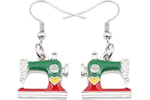 WEVENI Enamel Alloy Crystal Sewing Machine Earrings Dangle Drop Unique Jewelry Dainty Gift For Women Girls Ladies