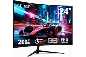 Z-EDGE 24-inch Curved Gaming Monitor,200Hz,Frameless/FreeSync/HDR,FHD UG24 | MPRT 1ms/16.7 Million Colors/300cd/m²Brightness/LED/VESA/DP1.4 & HDMI2.1 Ports
